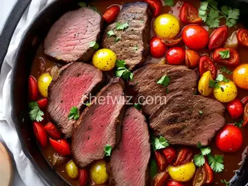 Tri-Tip Picanha Roast with Charred Cherry Tomatoes and Onions