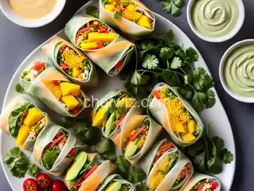 Tropical Mango Spring Rolls with Avocado-Cilantro Dipping Sauce
