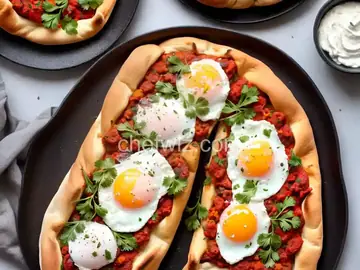 Turkish Pide with Eggs and Sucuk