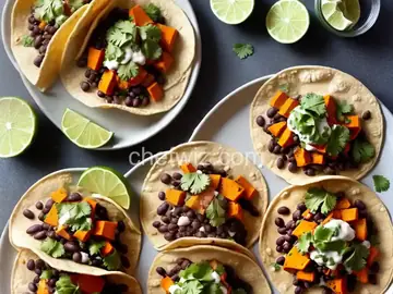 Vegan Cilantro-Lime, Sweet Potato, and Black Bean Tacos