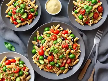 Vegan Italian Pasta Salad with Vegetables and Olives