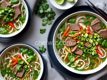 Vietnamese Pho Rice Noodle Soup with Beef