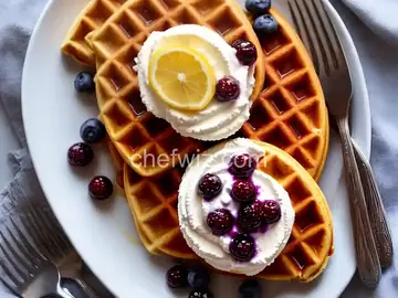 Waffles with Blueberry Compote and Lemon Ricotta Cream