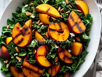 Warm Grilled Peach and Kale Salad