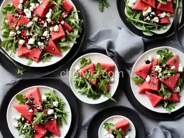 Watermelon, Feta, and Arugula Salad with Balsamic Glaze