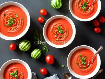 Watermelon Tomato Gazpacho with a Cool Cucumber Swirl