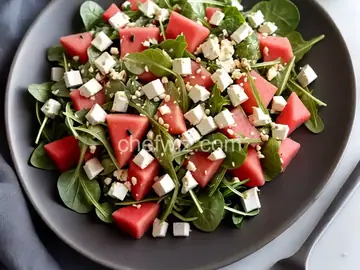 Watermelon and Feta Salad with Arugula and Spinach