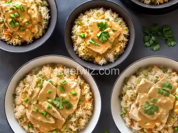 White rice with chicken sauce