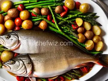 Whole Roast Trout with Potatoes and Asparagus Recipe