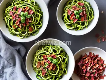 Zucchini Noodles with Basil Pesto and Bacon