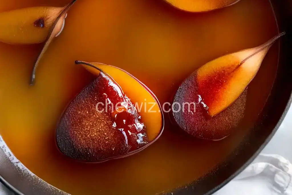 Poached Pears in Honey, Ginger and Cinnamon Syrup - Chefwiz.com