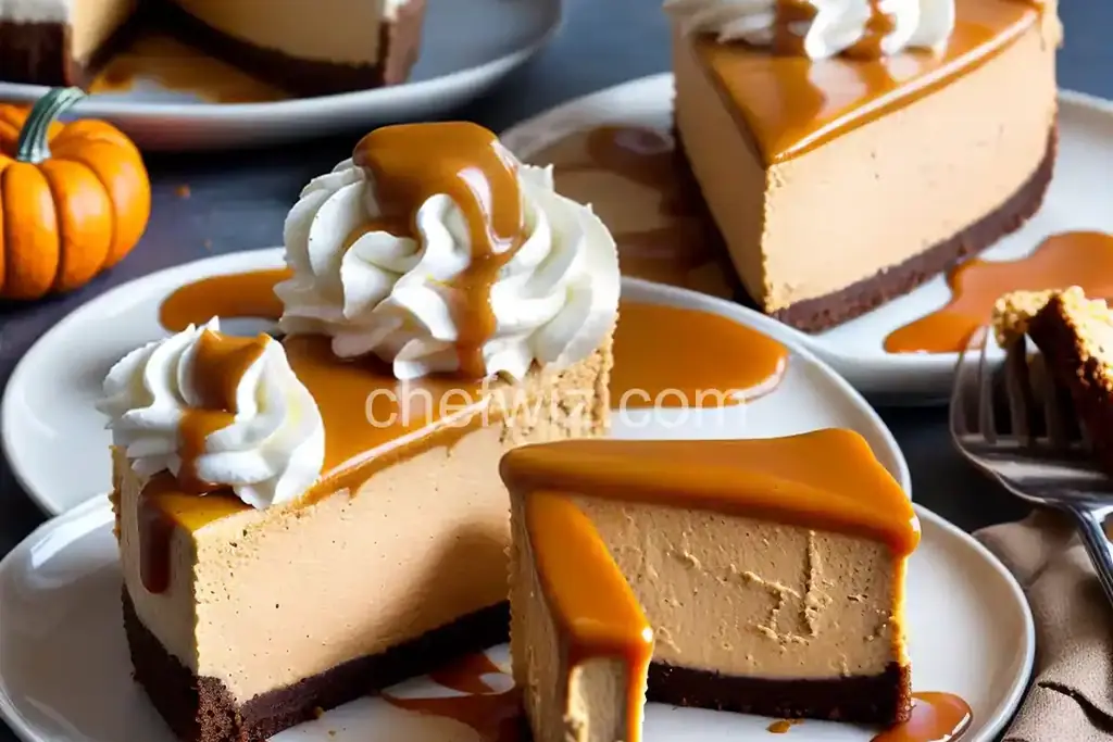 Pumpkin Gingersnap Cheesecake with Salted Caramel Sauce - Chefwiz.com