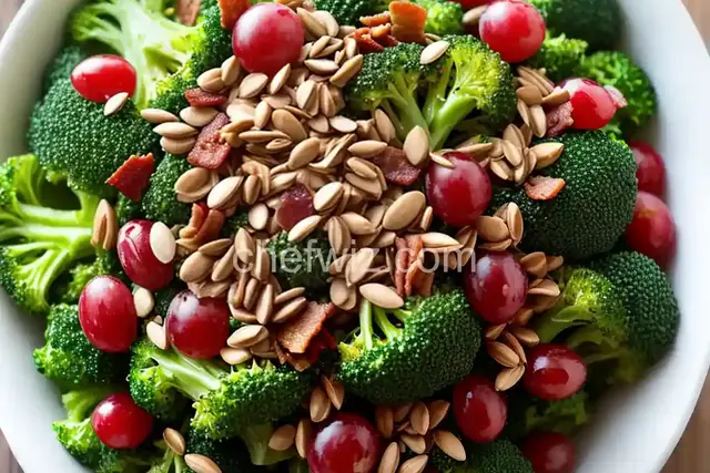 Broccoli Salad with Red Grapes, Bacon, and Sunflower Seeds