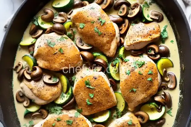 Easy Chicken with Mushrooms and Zucchini in Cream Sauce