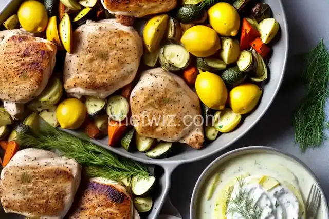 Lemon, Yogurt, and Dill Chicken Thighs with Roasted Veggies