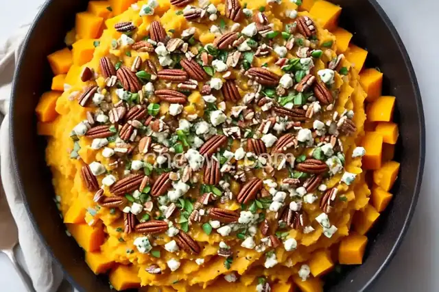 Mashed Butternut Squash with Blue Cheese and Pecans