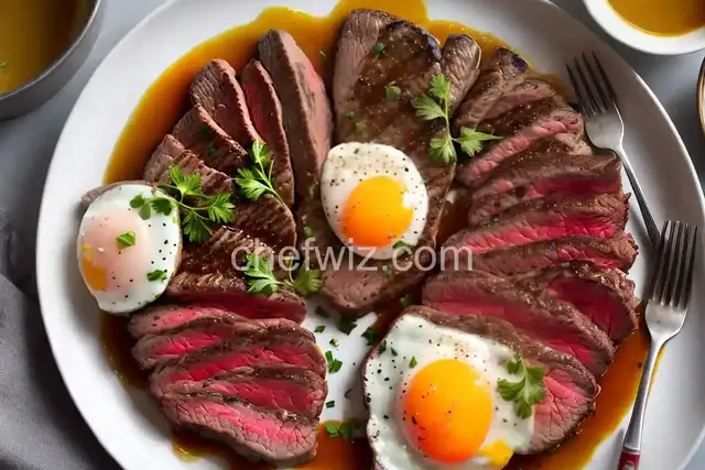 Minute Steak and Egg with Red Hot Butter Sauce