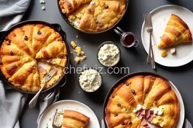 Overnight Breakfast Bake with Ham, Cheese, and Croissants