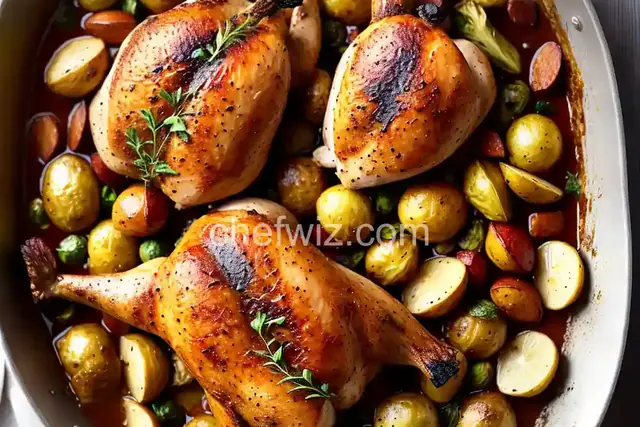Pan-Roasted Chicken with Lemon-Garlic Brussels Sprouts and Potatoes
