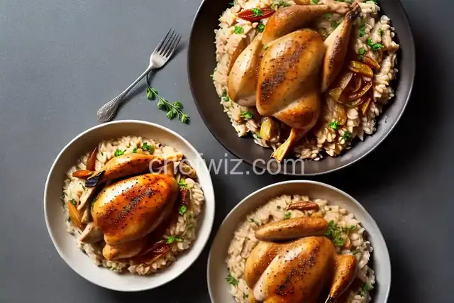 Roasted Chicken with Risotto and Caramelized Onions