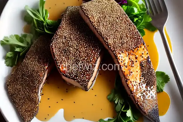 Sesame-Crusted Mahi Mahi with Soy, Shiso, and Ginger Butter Sauce