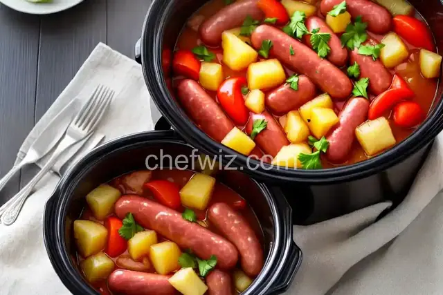 Slow Cooker Sweet and Sour Kielbasa with Pineapple