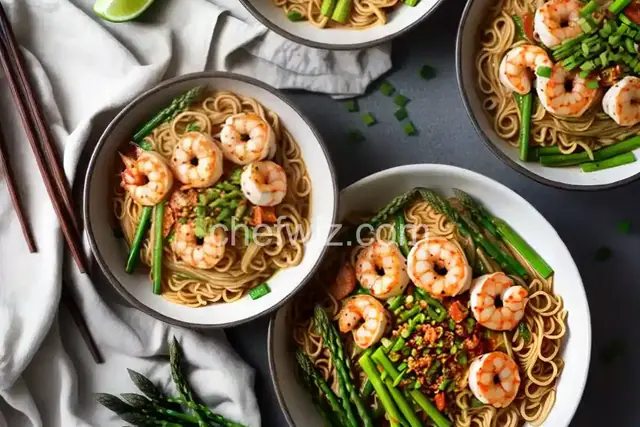 Spicy Shrimp Ramen Noodles with Asparagus