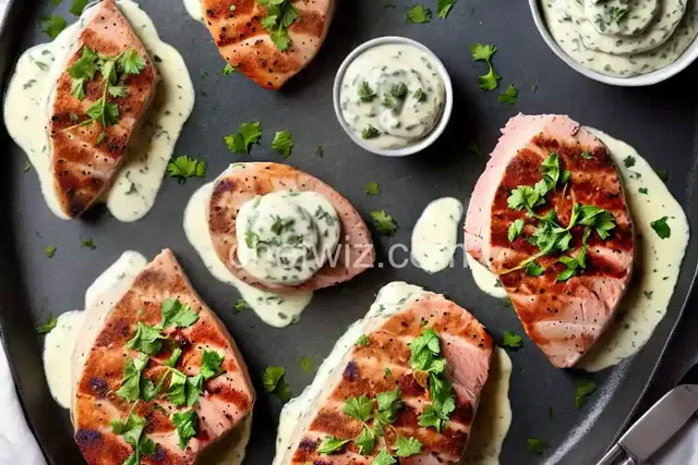 Tuna Steaks with Garlic-Herb Cream Sauce