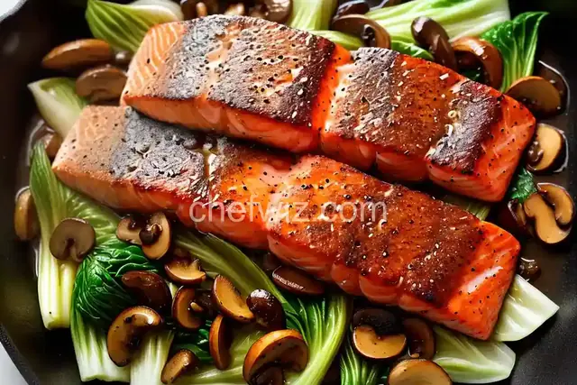 30-Minute Pan-Seared Salmon with Baby Bok Choy and Shiitake Mushrooms