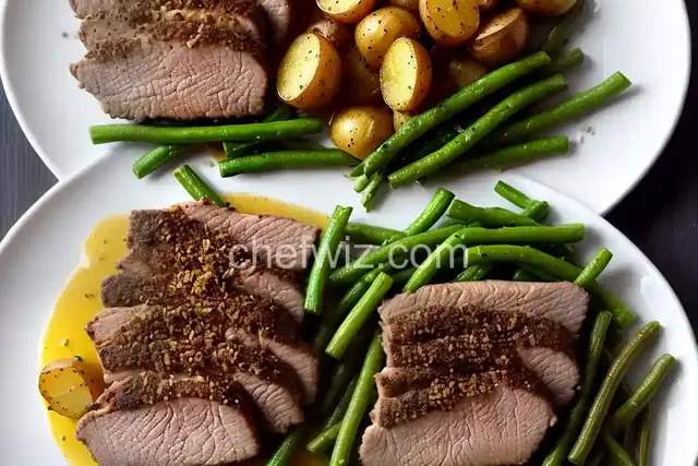 Air Fryer Mustard-Crusted Pork Tenderloin with Potatoes and Green Beans