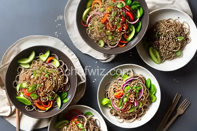 Almond-Sesame Soba Zoodles with Quick-Pickled Veggies