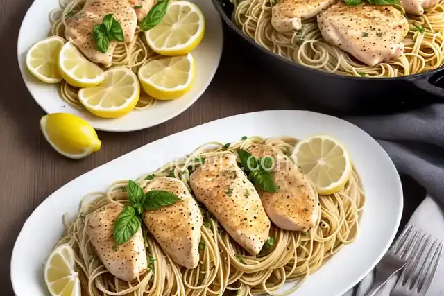 Angel Hair Pasta with Lemon and Chicken (Lighter)