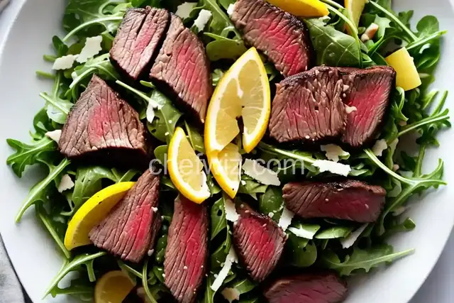 Arugula Salad with Steak, Shaved Parmesan and Lemon Vinaigrette