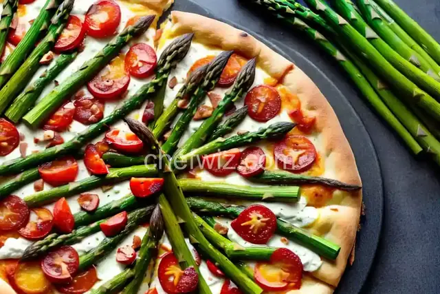 Asparagus pizza made in the Blackstone pizza oven