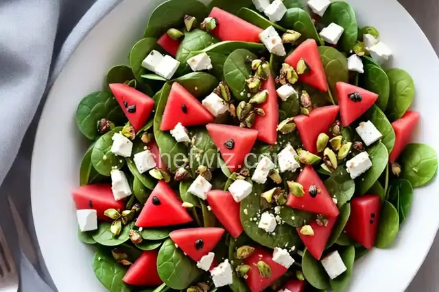 Baby Spinach and Watermelon Salad with Feta and Pistachios