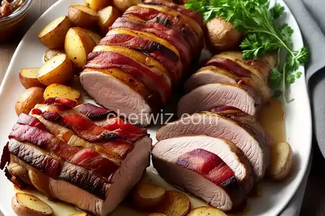Bacon-Wrapped Pork Roast with Potatoes and Onions