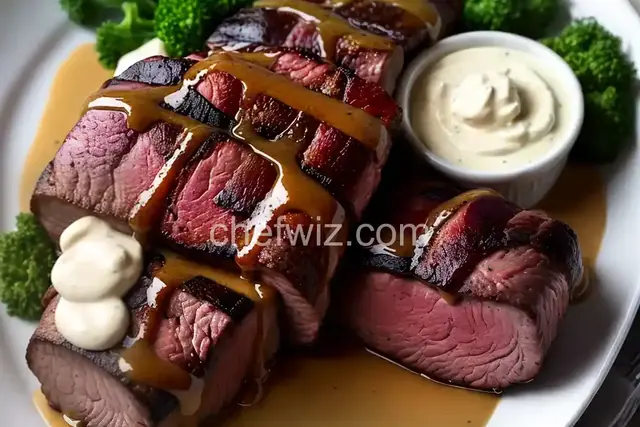 Bacon-Wrapped Venison Tenderloin with Garlic Cream Sauce