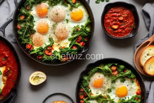 Baked Eggs and Greens in Harissa Tomato Sauce