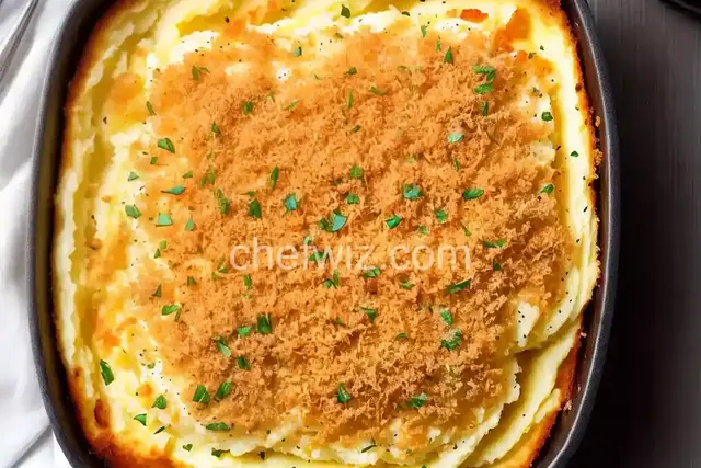 Baked Mashed Potatoes with Parmesan Cheese and Bread Crumbs