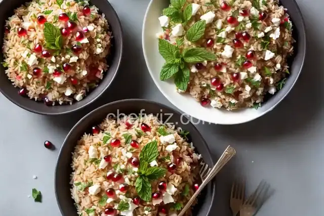Baked Minty Rice With Feta and Pomegranate Relish