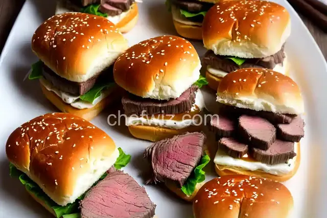 Baked Roast Beef and Provolone "Tea" Sliders on Everything Buns