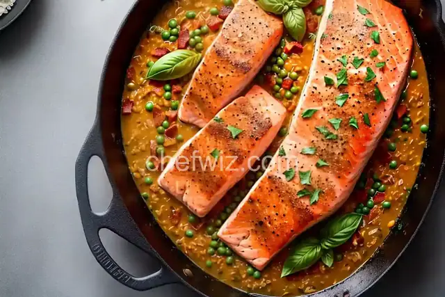 Baked Salmon with Lemony Orzo and Basil-Bacon Peas