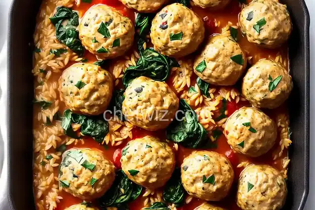 Baked Turkey and Spinach Meatballs with Orzo