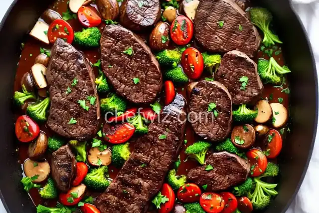 Balsamic-Marinated Steak and Unstuffed Mushrooms
