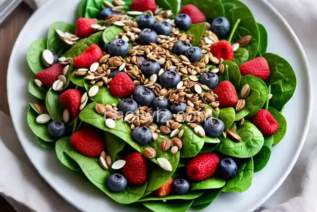 Berry Spinach Salad with Spicy Maple Sunflower Seeds