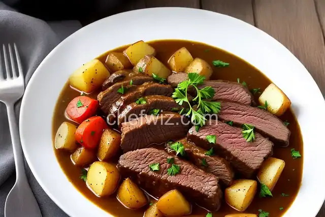 Bison Brisket with Roasted Potatoes & Gravy