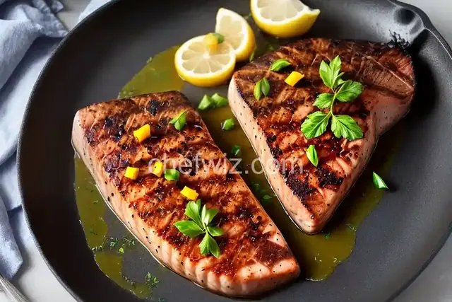 Blue Marlin Steaks � Fish in Peppery Lemon - Butter - EVOO Sauce