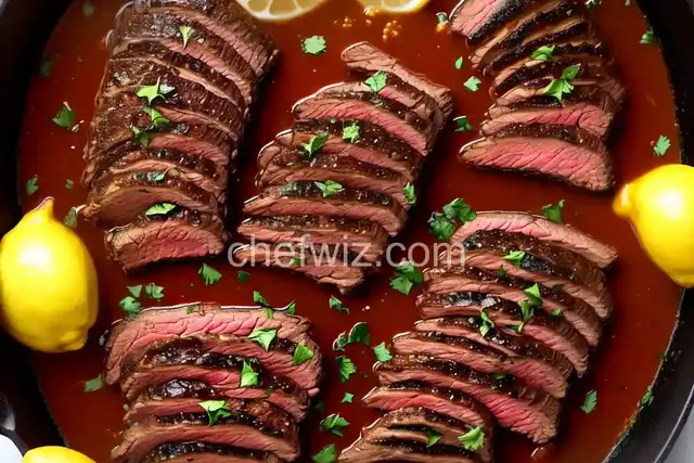 Braised Flank Steak with Lemon and Garlic