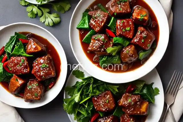 Braised Oxtails with Star Anise and Chinese Greens