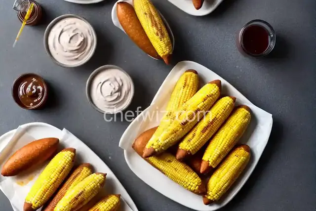 Breakfast Sausage Corn Dogs with Spiced Maple Syrup Dip